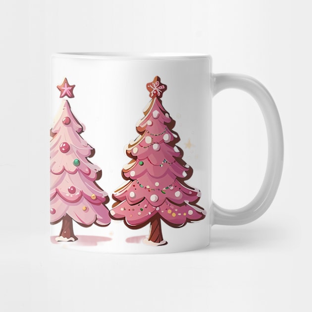 Cute pink Christmas trees by BrisaArtPrints